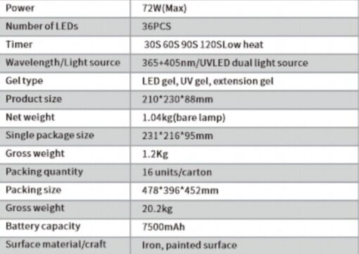 pns draadloze nagellamp uv led lamp 72 watt